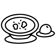 Hand drawn black and white color of soup design isolated on transparent background. Vector illustration. 