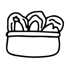 Hand drawn black and white color of salad design isolated on transparent background. Vector illustration. 