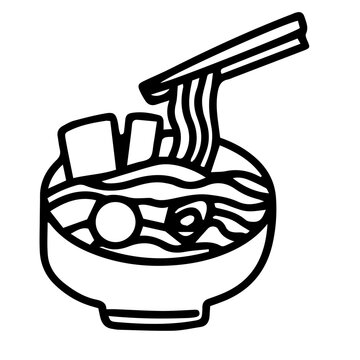 Hand drawn black and white color of nooddle cup design isolated on transparent background. Vector illustration. 