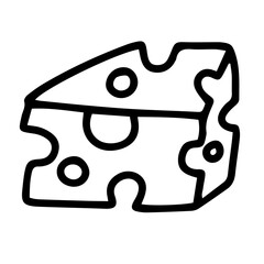 Hand drawn black and white color of cheese design isolated on transparent background. Vector illustration. 