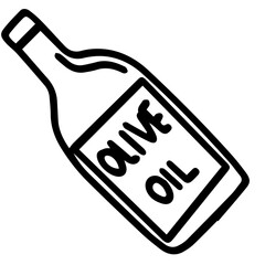 Hand drawn black and white color of olive oil design isolated on transparent background. Vector illustration. 