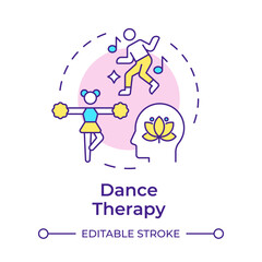 Dance therapy multi color concept icon. Therapeutic approach, spiritual healing. Round shape line illustration. Abstract idea. Graphic design. Easy to use in infographic, presentation