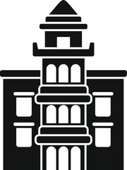 Simple glyph icon of a building with a tower, perfect for representing real estate or architecture