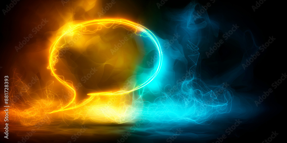Poster Abstract light trails with a circular shape on a dark background, illustrating the concept of motion and energy. Generative AI