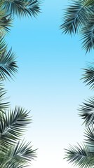 Palm tree fronds create a natural frame against a clear blue summer sky, copy space