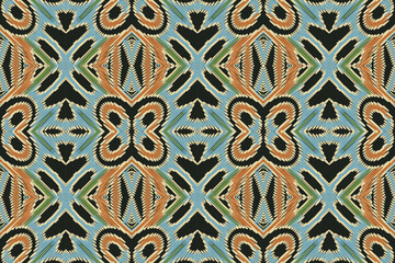 Ikat ethnic seamless pattern design. Abstract geometric Aztec fabric carpet mandala ornaments textile decorations wallpaper. Tribal boho native