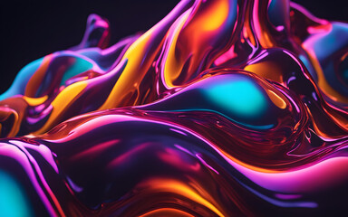 Abstract neon liquid shapes, glowing and dynamic on a dark background