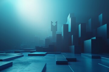 Fototapeta premium Abstract Blue Cityscape with a Foggy Atmosphere