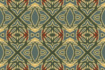 Ikat ethnic seamless pattern design. Abstract geometric Aztec fabric carpet mandala ornaments textile decorations wallpaper. Tribal boho native