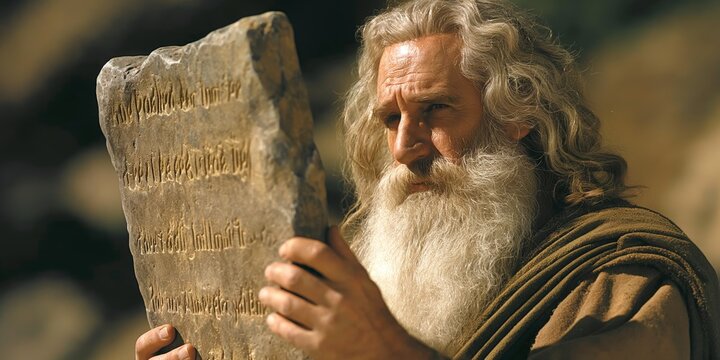 Moses with 10 commandments on stone tablets