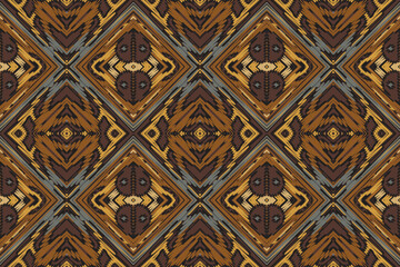 Ikat ethnic seamless pattern design. Abstract geometric Aztec fabric carpet mandala ornaments textile decorations wallpaper. Tribal boho native