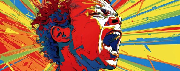 Portrait of a red-faced person mid-shout, comic book style, bold lines, vibrant colors, exaggerated features, high energy scene