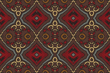 Ikat ethnic seamless pattern design. Abstract geometric Aztec fabric carpet mandala ornaments textile decorations wallpaper. Tribal boho native