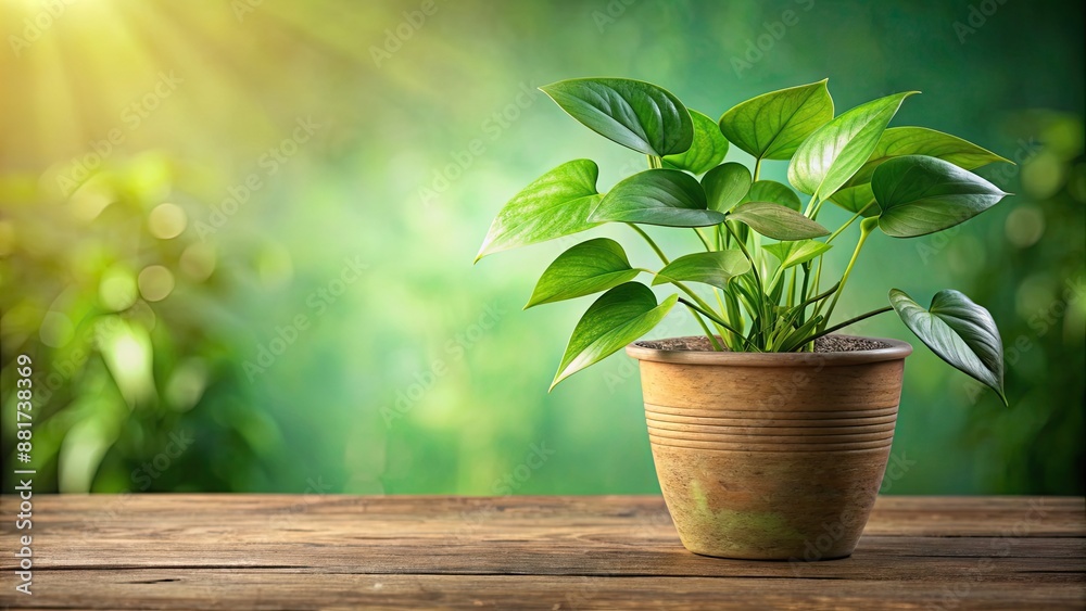 Poster Green Money Plant in a beautiful pot with an elegant background, Money plant, green, pot, elegant, decor, houseplant, growth