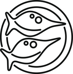 Line art icon of two fish lying on a plate for lunch or dinner