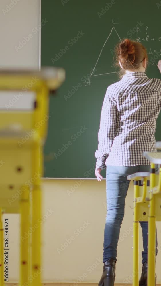 Aufkleber in a classroom, a teacher utilizes a blackboard to impart geometry lessons, aiding students in grasp
