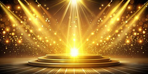 Elegant award stage with yellow light rays and sparks on beautiful background, awards, stage, elegant, yellow light