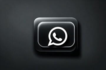 Black volumetric WhatsApp icon isolated on white background. Phone in bubble chat Icon. Social media app button, logo, sign and symbol. Front view.,