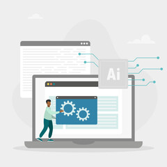 AI technology. Customer service. Quick access to useful data. Artificial intelligence powered knowledge bases to support abstract concept vector illustration.	