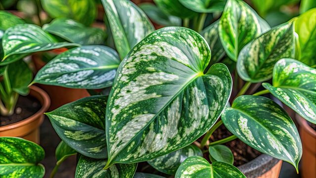 Green variegated leave hanging scindapsus pictus exotica plant perfect for tropical houseplant enthusiasts, tropical