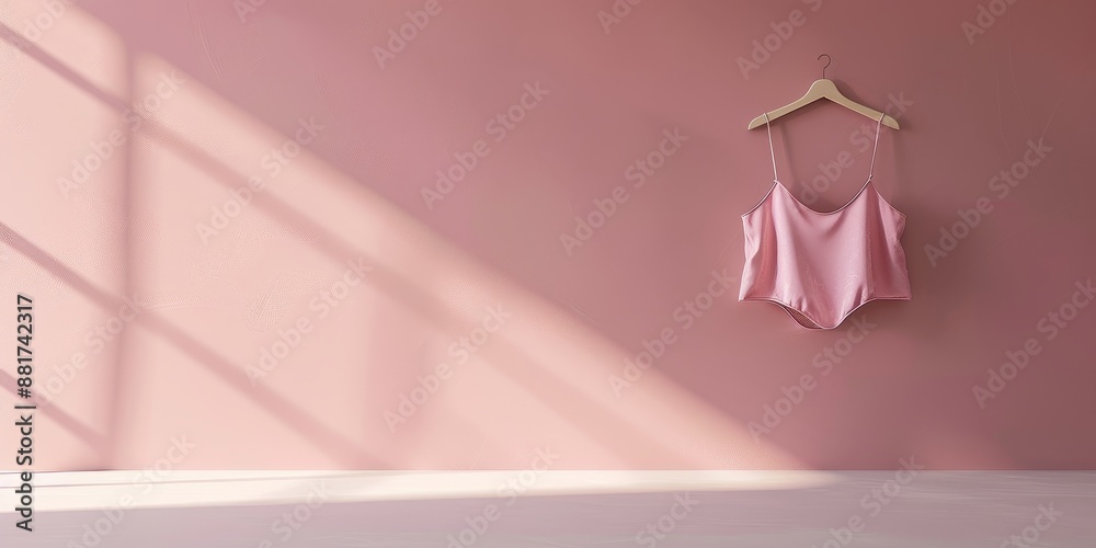 Canvas Prints A pink tank top is hanging on a hanger in front of a pink wall