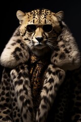 Obraz premium Portrait of a cheetah in a fur coat on a black background.