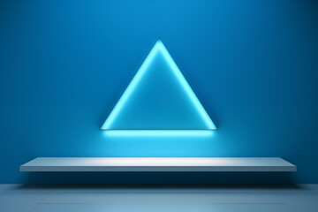 Minimalistic blue triangle wall art with neon lighting, offering a sleek and contemporary aesthetic.