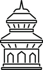 Simple line drawing representing a traditional nepalese temple, with its tiered roof and decorative elements