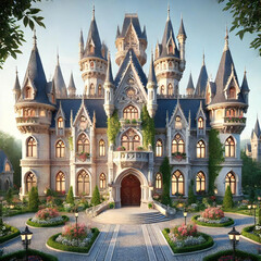 Obraz premium 正面から見た森の中の素敵なお城