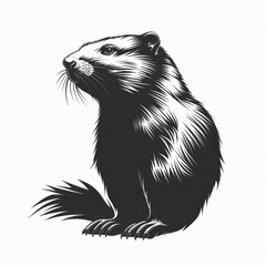 Fototapeta premium Black and White Woodcut Style Illustration of a Groundhog.