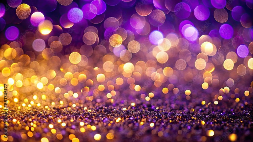 Wall mural gorgeous purple, violet, and gold glitter bokeh background with a captivating shining texture , glit