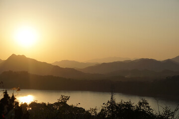 Sunset landscapes from Phousi Hill in Luangprabang a world heritage site town in northern of Laos, the best tourist destination 
