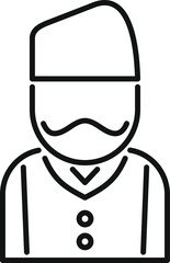 Line art icon of a man with a beard wearing a taqiyah, a short, rounded skullcap often worn by muslim men