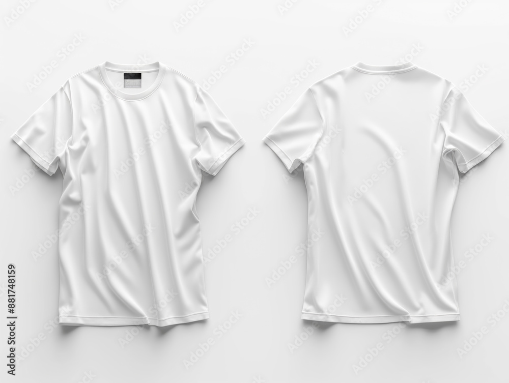 Poster Front and back view of white t-shirts on a clean background, ideal for mockups and branding presentation. Generative AI