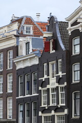 Amsterdam Brouwersgracht Canal House with Clock Gable and Red Wooden Shutter, Netherlands
