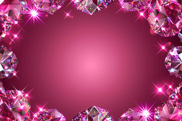 A rectangular frame made of sparkling pink diamonds on a dark pink gradient background highlighting the luxury and elegance