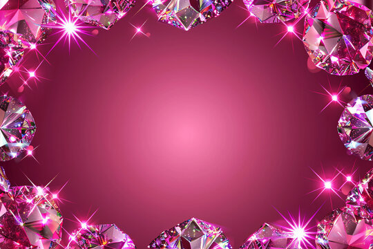A rectangular frame made of sparkling pink diamonds on a dark pink gradient background highlighting the luxury and elegance