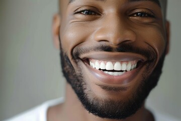 Naklejka premium Close up man smiling showing perfect white teeth