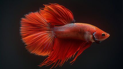 Fototapeta premium Vibrant Red Betta Fish with Flowing Fins in Aquarium