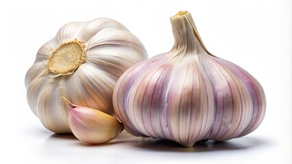 Fresh garlic head and clove segment isolated on background, garlic, food, ingredient, cooking, spice, herb, isolated