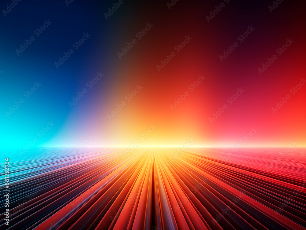 Aufkleber A dynamic image of converging lines with a gradient from blue to red, symbolizing speed or technology, on a digital background. Generative AI