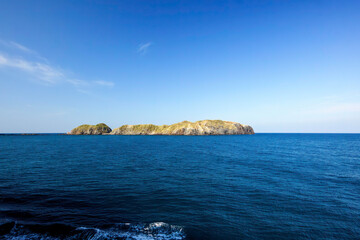 新島港を出航した東海汽船さるびあ丸。
沖には地内島が見えている。


東京都伊豆諸島新島 - 2021年3月。
