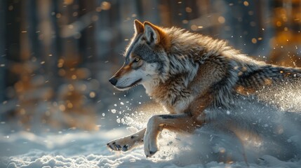 Majestic Wolf in Winter Landscape - Generative AI