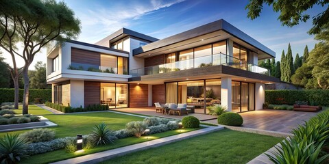 Luxurious city villa with spacious garden and modern architecture surrounded by greenery, Stadtvilla, Wohnen im Gr?nen