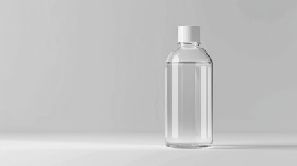 Clear PET bottle for antiseptic packaging versatile design for cosmetics and medical items White background with space for text ideal for banners