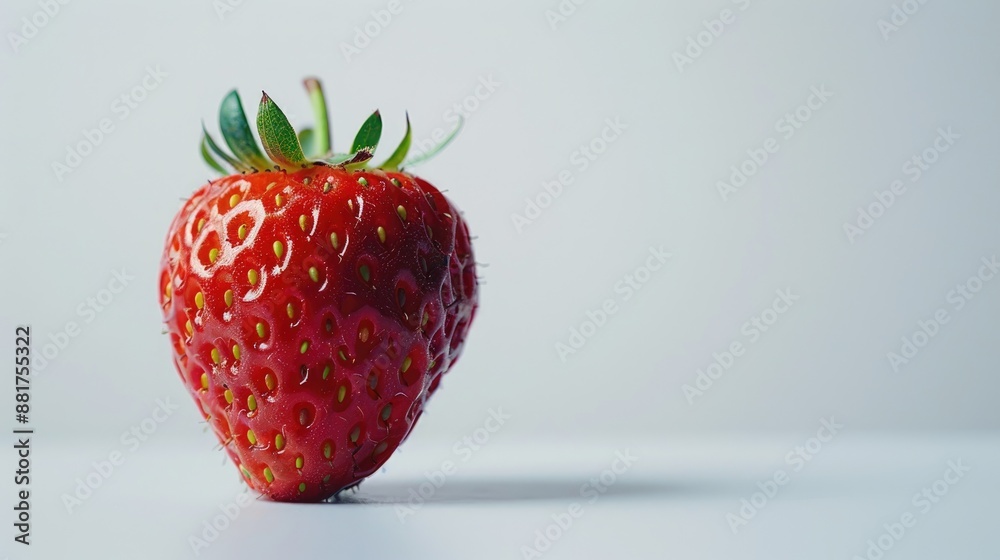 Poster close up of fresh strawberry on white background with copy space