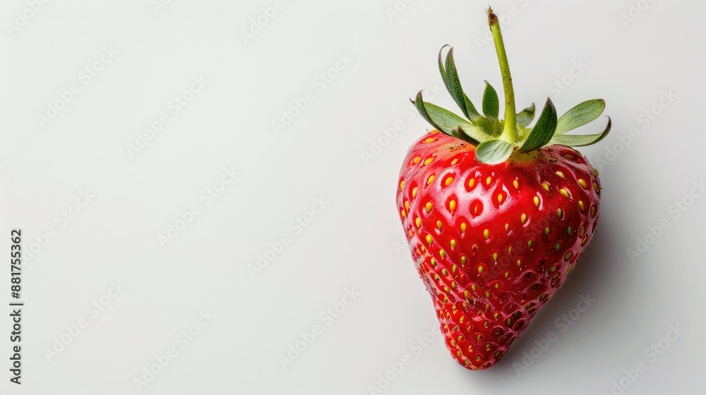 Poster close up of fresh strawberry on white background with copy space