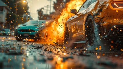 High-Speed Car Chase Explosion - Generative AI