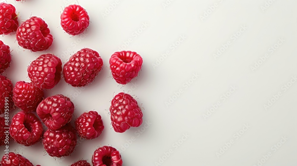 Aufkleber Close up of ripe raspberries on white background with space for text selective focus
