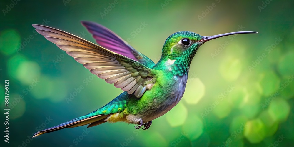 Canvas Prints Vibrant render of an emerald hummingbird flying gracefully, emerald, hummingbird, bird, wildlife, nature, render, vibrant